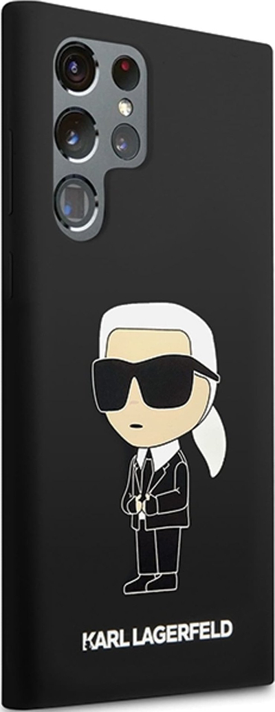Maskë mbrojtëse Karl Lagerfeld Liquid Silicone Ikonik NFT për Samsung Galaxy S24 Ultra, silikon i lëngshëm, e zezë