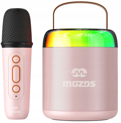 Karaoke set Mozos MK Pink, Bluetooth, mikrofon wireless, RGB LED, rozë