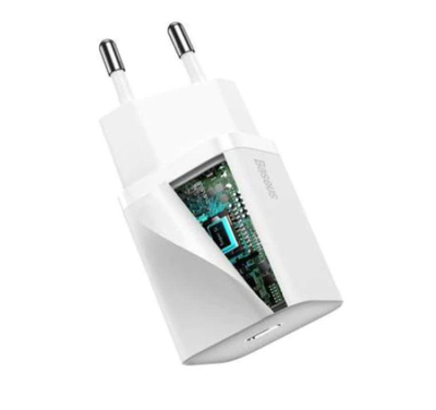 Karikues rrjeti Baseus Super Si BSU2026WHT, 1x USB-C, 20W 3A, i bardhë