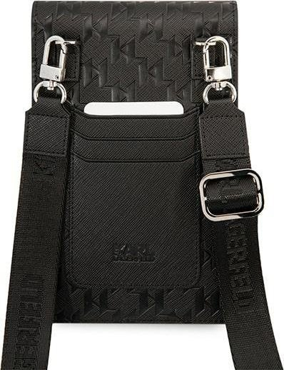 Çantë për telefon Karl Lagerfeld Monogram Plate, lëkurë ekologjike, rrip i heqshëm, e zezë