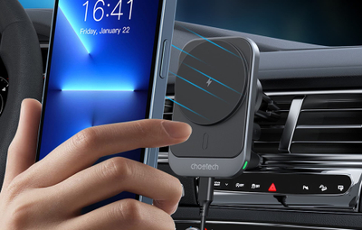 Mbajtës magnetik makine me karikues wireless Choetech T206-F, 15W, për grilë ajri, i zi