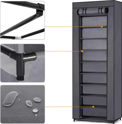Ормар за чевли Massido Textile Shoe Cabinet, 10 рафтови, 28 x 58 x 175 cm, графит