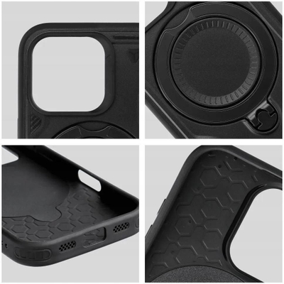 Kapak telefoni FROST ARMOR për iPhone 16e SE 4 2025, me stendë, rri me karikim wireless, i zi