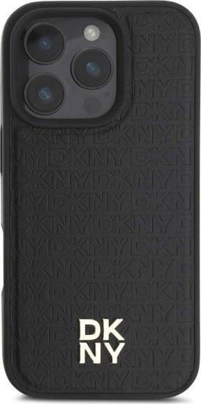 Kapak telefoni DKNY Leather Repeat Pattern, me MagSafe, për iPhone 16 Pro Max, i zi