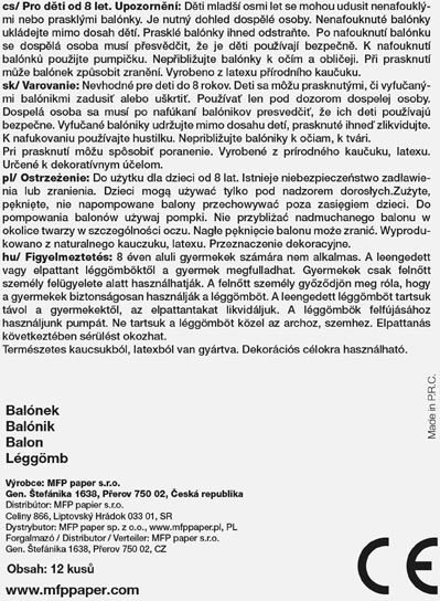 Balona për zbukurim MFP Party, 30 cm, 12 copë, me ngjyra të ndryshme
