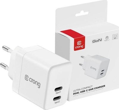 Karikues muri Crong Ultra Compact GaN, 35W PD 3.0, 2x USB C, i bardhë