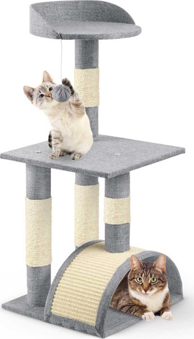 Post gërryes për mace Pethaus PH-003, 79 cm, me tunel, gri