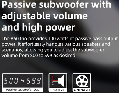 Amplifikator audio S.M.S.L A50Pro, 2.1 kanale, 100W, Bluetooth 5.0, i zi
