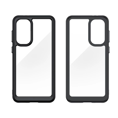 Mbrojtëse telefoni Outer Space për Samsung Galaxy A36, kornizë silikoni, pjesa mbrapa transparente, e zezë