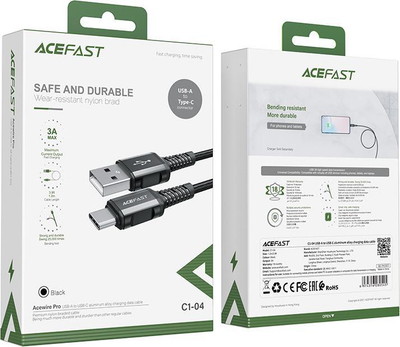 Kabllo USB Acefast USB A në USB C, 1.2 m, 3A, e zezë