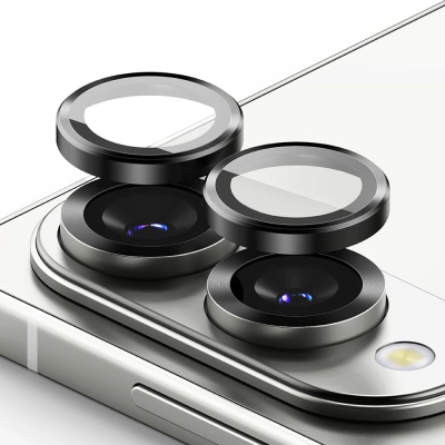Маска за заштита на камера Ringke Lens Frame Glass за Galaxy S25 Edge, сет 2 парчиња, алуминиум и зацврстено стакло, црна