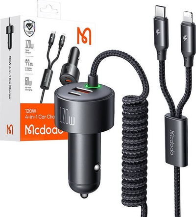 Karikues makinës Mcdodo CC-0370, 120W, kabllo tërheqëse USB-C Lightning, i zi