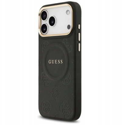 Mbulesë telefoni Guess Peony për iPhone 17 Pro Max, PU lëkurë, MagSafe, e zezë