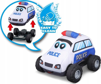 Makinë policie lodër BB Junior My 1st Soft Police Car, e butë, me mekanizëm pull back, blu e bardhë