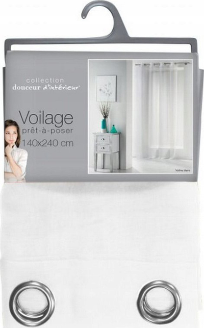 Perde e hollë transparente me rrathë Eyelet Panel Plain Voiline, 140 x 240 cm, e bardhë