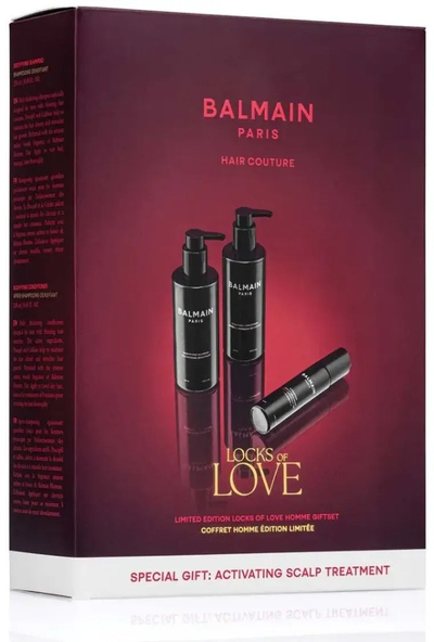Set flokësh Balmain Locks of Love Homme, shampoo dhe balsam 250 ml, serum skalpi 50 ml, i zi