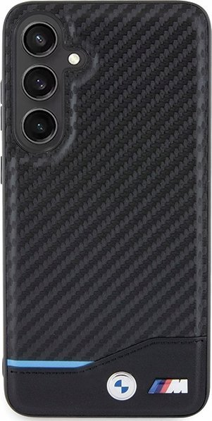 Futrollë telefoni BMW Leather Carbon për Samsung Galaxy S24+, material lëkurë dhe karbon, mbrojtje TPU, ngjyrë e zezë