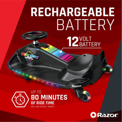 Go-kart elektrik Razor Crazy Cart Shift Lightshow, me litium, 8 mph, i zi