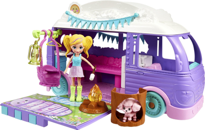 Сет играчки Polly Pocket Glamping Camper Van, кукла 7.5 cm, аксесоари за кампување, повеќебојна