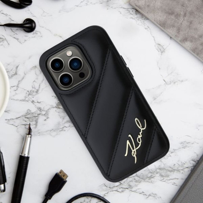Këllëf telefoni Karl Lagerfeld Quilted Signature për iPhone 16 Pro Max 6.9", rozë
