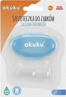 Furçë dhëmbësh silikoni për beba Akuku, me kuti, blu