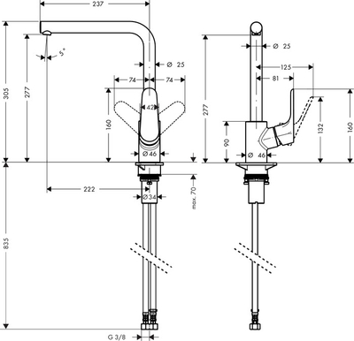Rubinet kuzhine Hansgrohe Focus, grykë rrotulluese 222mm, lartësi 305mm, krom