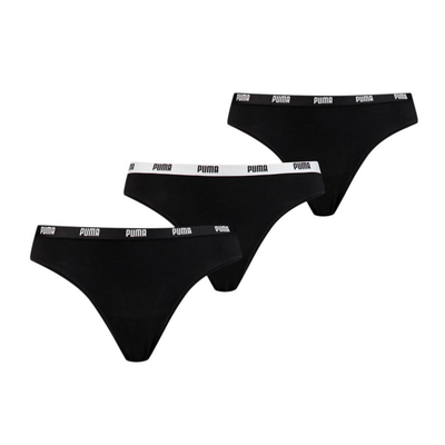 Tanga femërore Puma String Thong, set 3 copë, e zezë