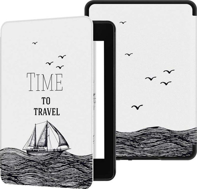 Заштитна навлака за електронска книга Amazon Kindle Paperwhite 4, со магнет, дизајн Time to Travel, бела
