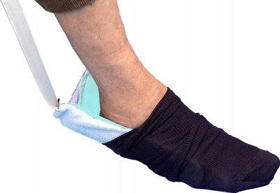 Pajisje ndihmëse për vesh çorape Sundo Terry Sock Aid, me litarë për tërheqje, lahet me dorë, e bardhë