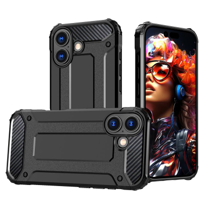 Kllëf telefoni Hurtel Hybrid Armor për iPhone 17, i fortë, i zi