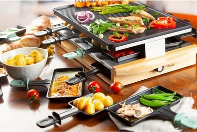 Grill raclette Domo DO9246G, 1200W, pllaka mos-ngjitëse, bambu