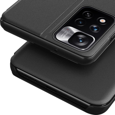 Futrollë Clear View Eco Leather për Xiaomi Poco X4 NFC 5G, me qëndrim, e kuqe