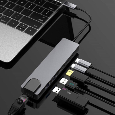 HUB USB Gembird Multi Adapter Type-C 5 në 1, HDMI, LAN, gri