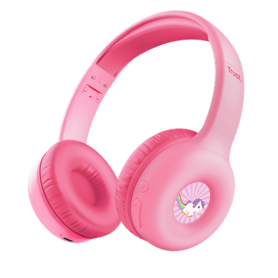 Kufje pa tela për fëmijë Trust NOUNA, Bluetooth, kufizim volum 85 dB, rozë
