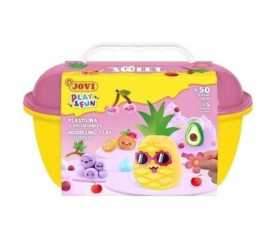 Set plasteline Jovi Play & Fun Sweet Chest, 24 shufra 15g, me vegla, rozë