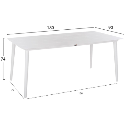 Tavolinë katrore alumini Jerom 180x90x74Hcm (HM6058.01), bardhë
