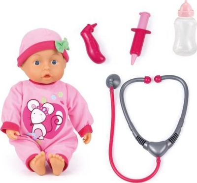 Set doktori me kukull bebe, 33 cm, me sendet e mjekut, rozë