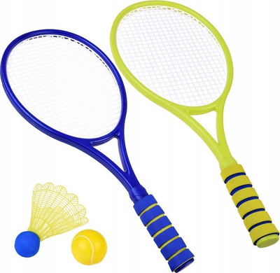 Set lodër badminton tenisi SP0700, 2 racheta plastike, top shkumë dhe shatll, shumëngjyrësh
