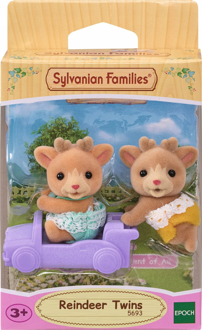 Set lodrash Sylvanian Families Reindeer Twins, figura binjakë dreri me slitë, shumëngjyrësh