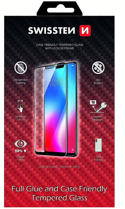 Mbrojtës ekrani Swissten Case Friendly për iPhone XR, xham 9H, i zi