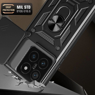 Kapak telefoni Tech-Protect Camshield Pro për Xiaomi 14T, kapak kamere, unazë 360°, i zi