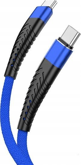 Kabllo USB C në USB C, me stof, për karikim dhe të dhëna, blu