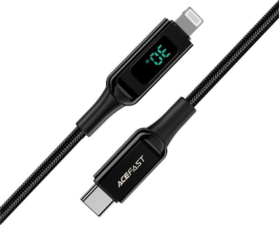 Kabllo Acefast USB C në Lightning, 1.2 m, 30W, e zezë