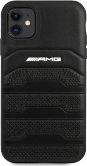 Mbrojtëse telefoni Mercedes AMG me lëkurë të stampuar, për iPhone 11, lëkurë, e zezë