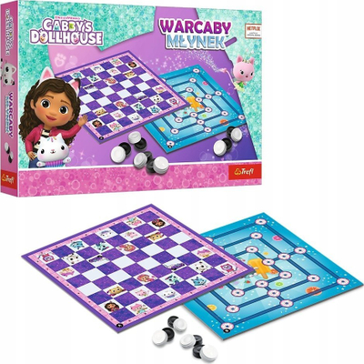 Друштвена игра Trefl Gabby's Dollhouse, дама и млин, повеќебојна