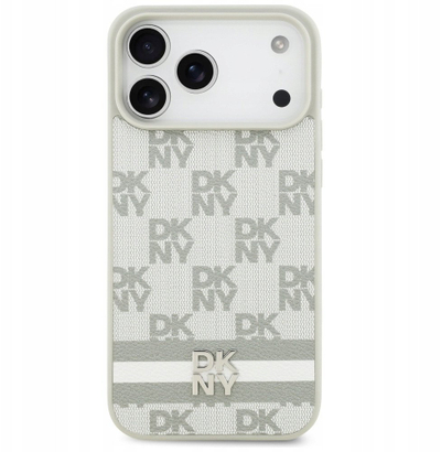 Kapak telefoni DKNY për iPhone 17 Pro Max, shah me vija, bezhë