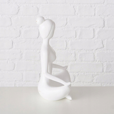 Figurinë dekorative Boltze Yoga, grua në pozë yoga, 29 cm, e bardhë