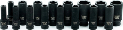 Set çelësa goditës Grosley GR52002, 16 copa, 1/2", i zi