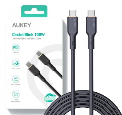Kabllo Aukey, USB C / USB C, 1.8 m, e zezë