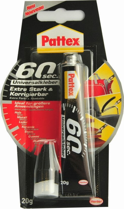 Универзален лепак Pattex 60 Sec, гел, пакување 3x20g, црн